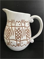 Fish art glazed pottery pitcher