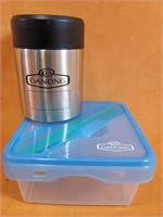 New Ganong Lunch box 6" × 6" × 3" H  + travel mug