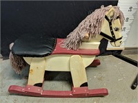 Vintage Wooden Rocking Horse with upholstered
