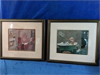 Two Beautifully framed "fabric look" prints 14.5"