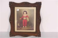 Child with pets print, ornate frame