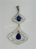Sterling silver pendant, blue stones, Pendentif
