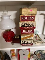 Cigar Box and Oil Lamp Lot