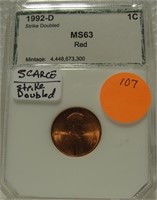 1992-D LINCOLN CENT- GRADED MS63