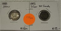 1888 3 PENCE, 1883 SILVER CANDIAN 5 CENT 2X BID