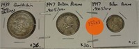 1939 GB 2 SHILLINGS, 2 1947 BALBOA PANAMA COINS 3X