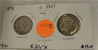 1891-V, 1927 BUFFALO NICKELS 2X MONEY
