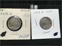 1913 P&D Buffalo Nickels Type II