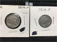 Two 1914 Buffalo Nickels