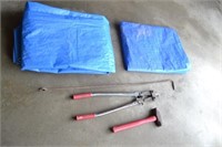 2 Tarps, mallet, bolt cutter, poker