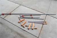 3 Bar Clamps, 2 Wood Clamps, Hand Saw