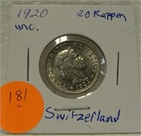 1920 SWITZERLAND 20 RAPPEN COIN