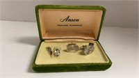 Anson sterling silver cuff links w/ genuine