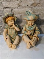 Antique Bisque Porcelain Piano Babies  Boy & Girl