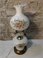 Vintage Milk Glass, Brass Floral Electric lamp.