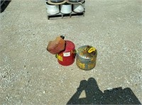 gas cans (2), diesel fuel can,