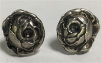 Sterling Silver Rose Design Clip Earrings