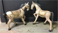 Pair Of Oriental Wooden Decorated Horse Figures