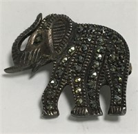 Sterling Silver Elephant Pin With Clear Stones