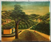 Signed E. Blanc Haitian Scene Oil On Canvas