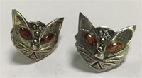 Pair Of Cat Earrings With Red Stones