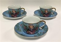 3 Hibel Vertu Collection Cups And Saucers