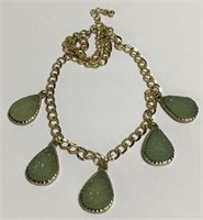Goldtone And Green Stone Pendant Necklace