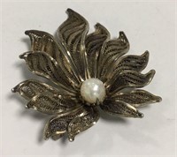 Sterling Silver Pin With Faux Pearl