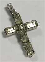 Sterling Silver Clear Stone Cross Charm