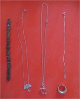sterling silver - 3 necklaces, 1 bracelet, 1 ring