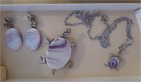 wampum quahog shell turtle pin,necklace,earrings