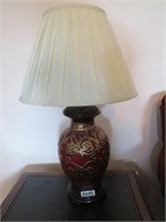 pair of ceramic w/wood base table lamps