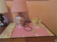 floral desk set & seashell lamp
