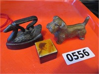 miniature cast iron, dog, tiny trinket box