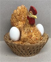 Hen on a nest with eggs salt and pepper shakers