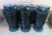 7 blue water glasses
