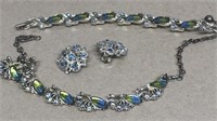 Bracelet necklace and earring set blue and green