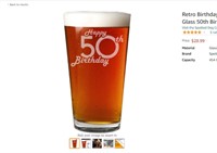 Retro Birthday Etched 16oz Pint Beer Glass 50th