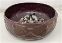 Early Van Briggle pottery bowl with Floral Frog of
