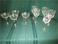 CRYSTAL ANTICIPATION GLASSES- (4) ETCHED GOBLETS,