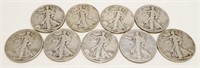 9x 1940's Walking Liberty Silver Half Dollars