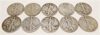 10x 1940's Walking Liberty Silver Half Dollars