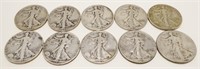 10x 1940's Walking Liberty Silver Half Dollars