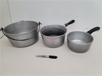 3 Vintage Cast Aluminum Pots & Pans