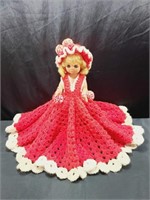 Vintage Plastic Doll With Crochet Dress 12 IN