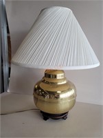 Vintage Brass Table Lamp with Oriental Wood Base