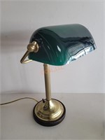 Vintage Heavy Brass Desk Lamp w/ Green Glass Shade