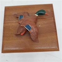 Wooden Duck box filled with poker chips