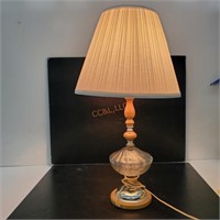 Glass and wood table lamp