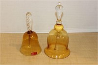 SELECTION OF AMBER GLASS W/CLEAR HANDLE BELLS